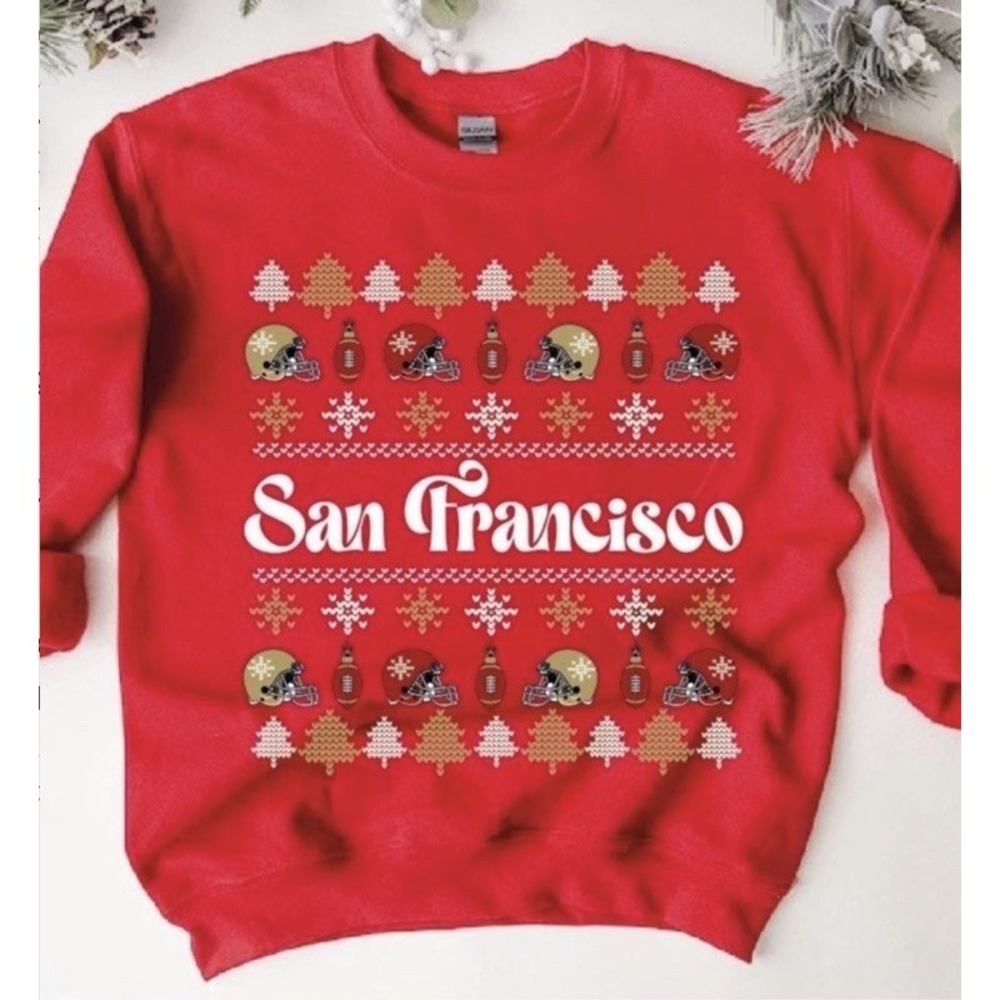 San Francisco 49ers Ugly Christmas Holiday Sweater Adult Unisex Red X-LARGE